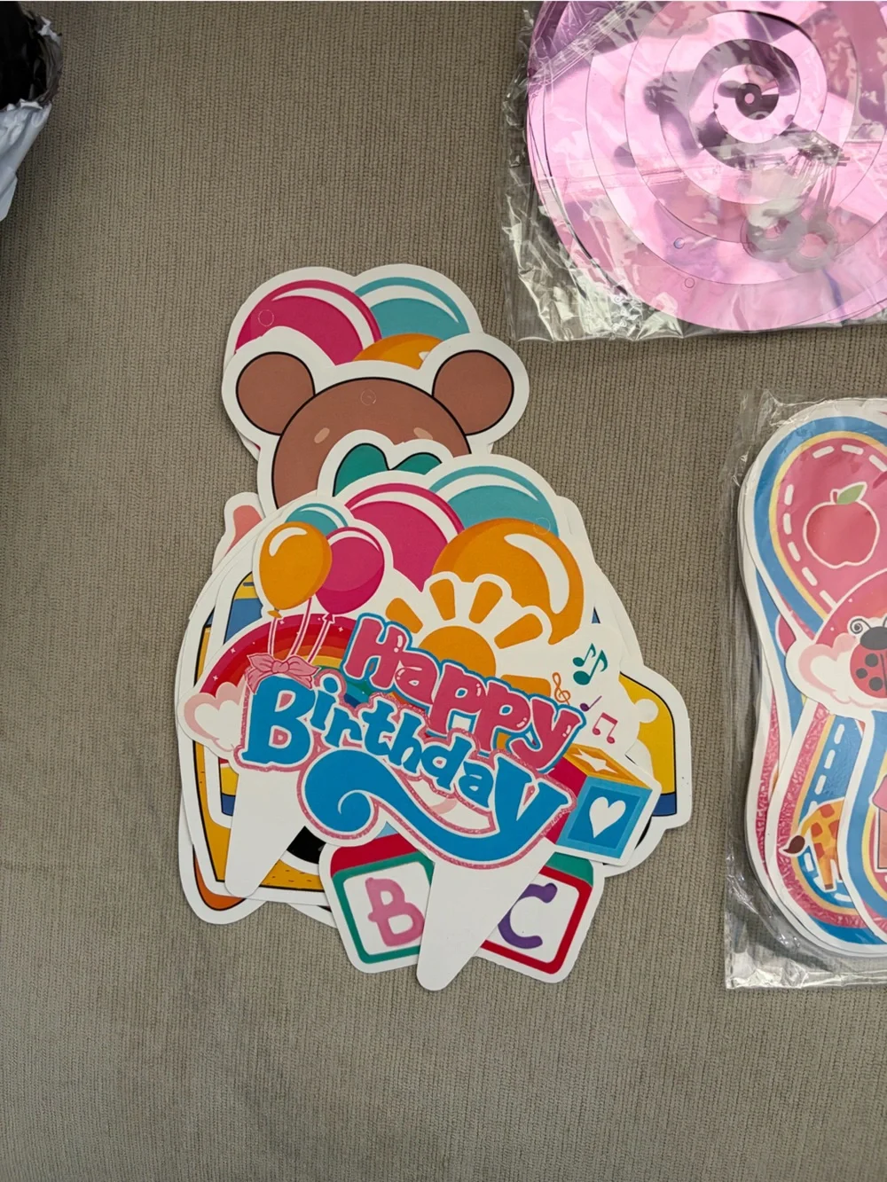 Pink and Yellow Kids Party Decorations - Birthday Cutouts & Balloons